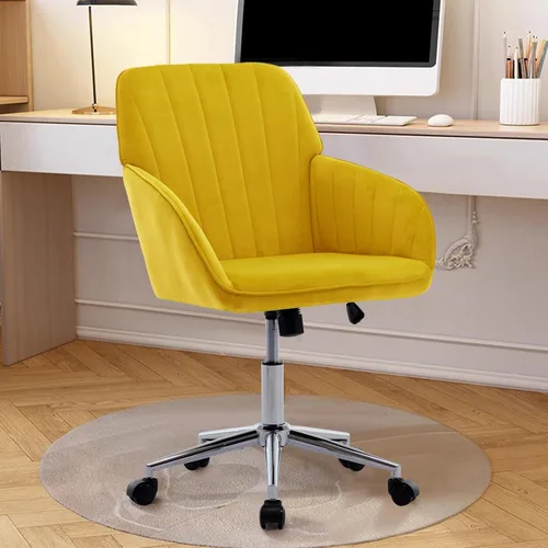 Miniatura 28 de Beige Small Office Chair, Chenille Cute Swivel Vanity Makeup Desk Chair with Wheels for Teens Women Girls, Comfy Adjustable Computer Chairs for