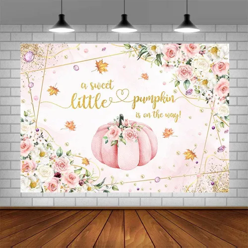 Miniatura 2 de AIBIIN Telón de fondo de calabaza para baby shower de 7 x 5 pies para niñas, calabaza rosa floral, baby shower, fondo de fotografía de otoño