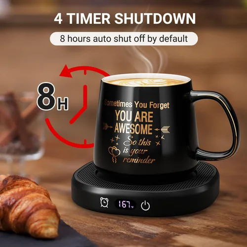 Miniatura 6 de Juego de Taza de Café Calentador y Eres Increíble, Calentador de Tazas Eléctrico para Escritorio, Calentador de Bebidas con 4 Ajustes