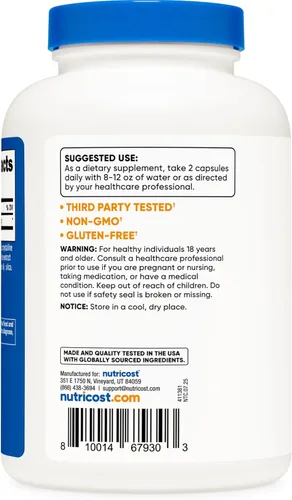 Miniatura 4 de Nutricost Tartrato de L-Carnitina 1,000 mg, 240 cápsulas - 500 mg por cápsula, 120 porciones