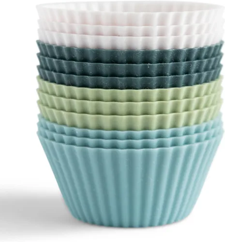 Miniatura 10 de The Silicone Kitchen Moldes de silicona reutilizables para cupcakes, sin BPA, regular, paquete de 24, blanco, azul y verde
