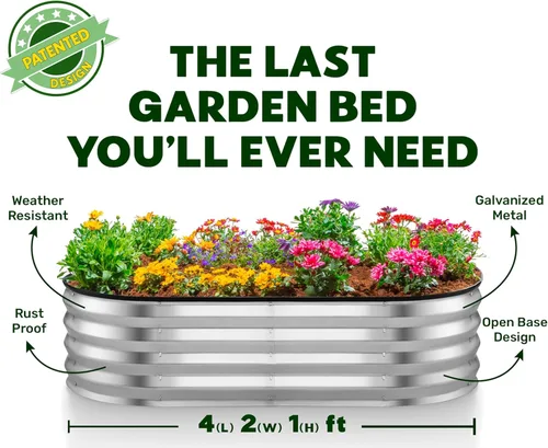 Miniatura 5 de Camas de Jardín Elevadas Galvanizadas al Aire Libre/ 4×2×1 pies Camas de Plantación Elevadas para Jardinería, Vegetales, Flores/ Caja de Jardín