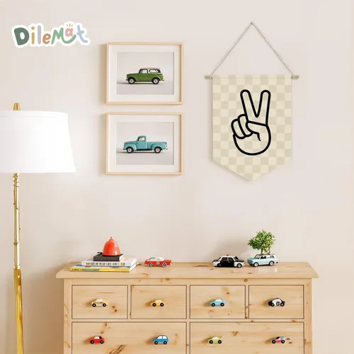 Miniatura 4 de Banderín de Lino con Signo de Paz a Cuadros para Decoración, Bandera Colgante de Pared para Sala de Juegos, Habitación de Niños, Guardería, Sala