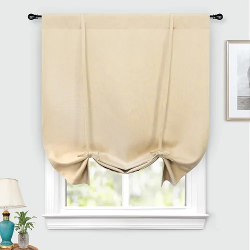 DriftAway Cortina opaca de lino sintético con textura de color sólido para cocina, decorativa, ajustable, con bolsillo para barra, cortinas de lino