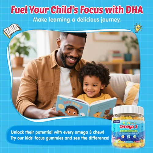 Miniatura 6 de Gomitas Omega 3 para niños + calcio 400 mg + vitamina D3 K2 + C, Omega-3 DHA y suplemento EPA – Sin eructos de pescado, sin azúcar – Omega 3