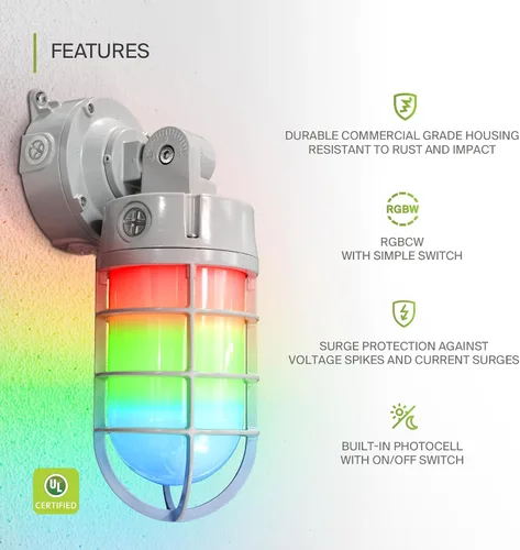 Miniatura 3 de ASD Luz LED de tarro de gelatina hermética al vapor, 12/16/20 W, 120-277 V, IP65 RGBCW, lámpara de pared industrial del anochecer al amanecer, luz