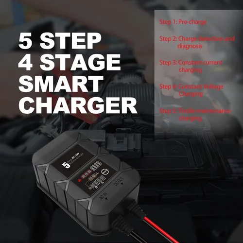 Miniatura 3 de BYGD Cargador de batería inteligente 5A 6v 12v automotriz, cargador de batería de flotador de ciclo profundo, desulfador de batería de reparación