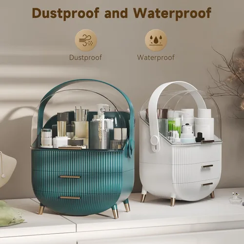 Miniatura 5 de BTGGG Organizador de maquillaje, organizador de maquillaje para tocador, almacenamiento de cosméticos de encimera con cajones y cubierta Blanco
