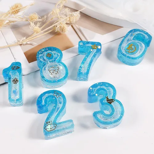 Miniatura 3 de iSuperb Molde de resina de números, molde de silicona, molde de epoxi para joyería, molde de fundición de bricolaje con 10 películas de sellado