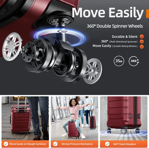 Miniatura 3 de SHOWKOO Equipaje PC+ABS Durable Expandible Hardside Maleta con Doble Spinner Ruedas TSA Lock, Rojo vino