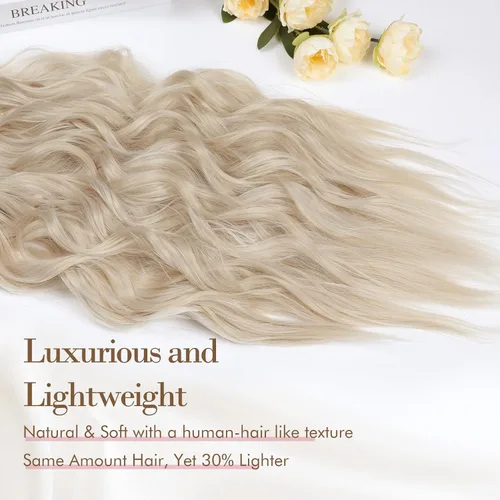 Miniatura 3 de REECHO Extensiones de cabello, 4 extensiones de cabello con clip, HE001, extensiones de cabello sintético suave natural para mujer, rubio claro