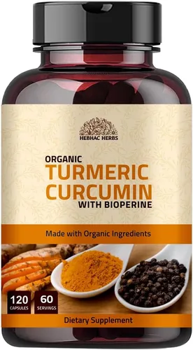 Curcumina de cúrcuma con cápsulas de pimienta negra, 1000 mg (120 cápsulas) Curcumina de cúrcuma orgánica con extracto de pimienta negra BioPerine