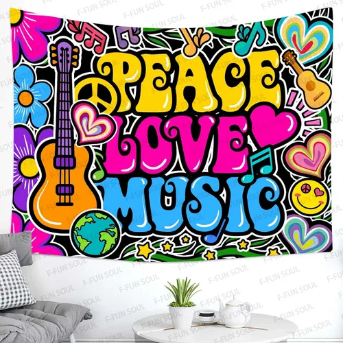 Miniatura 2 de F-FUN SOUL Tapiz de amor de paz y genial, 40 x 30 pulgadas, tapices musicales de los años 70, tapices psicodélicos de arte para colgar en la pared