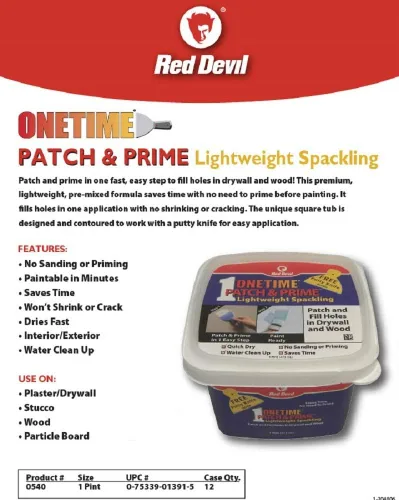 Miniatura 3 de Red Devil 0540 ONETIME Patch & Prime Lightweight Spackling, 1 pinta, blanco, paquete de 1