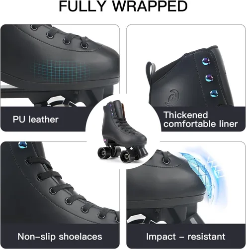 Miniatura 11 de Besketo Classic High-top Roller Skates, PU Leather, Four-Wheel, Indoor/Outdoor, Beginner