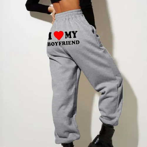 Miniatura 4 de I Love My Boyfriend - Pantalones deportivos a la moda, elásticos, de cintura alta, pantalones deportivos casuales de forro polar sueltos, pantalones