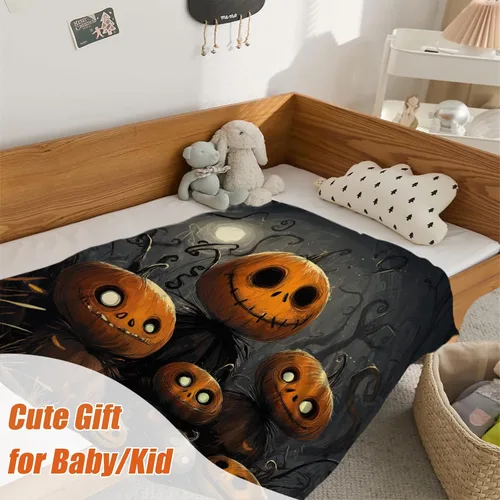 Miniatura 5 de YeeJu Manta de Halloween de calabaza espeluznante vintage para bebé y mascota, acogedora, suave y mullida, manta de forro polar de felpa para sofá