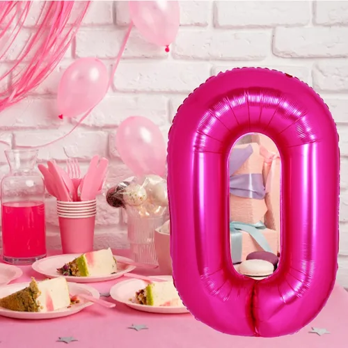 Miniatura 3 de Globo gigante de 40 pulgadas color rosa intenso número 0, dígito jumbo 0 de lámina de mylar, helio rosa 0 globos para niños, suministros