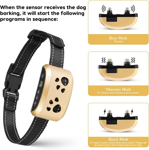 Miniatura 3 de Collar Antiladridos para Perros, Svtrat Collar Antiladridos Inteligente para Perros Pequeños, Medianos y Grandes con 4 Modos de Entrenamiento y 7