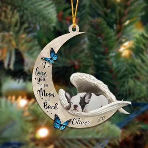 Miniatura 75 de Adorno colgante personalizado de ángel durmiendo en la luna, perro sabueso afgano, nombre personalizado, acrílico impreso en 2D plano – cumpleaños