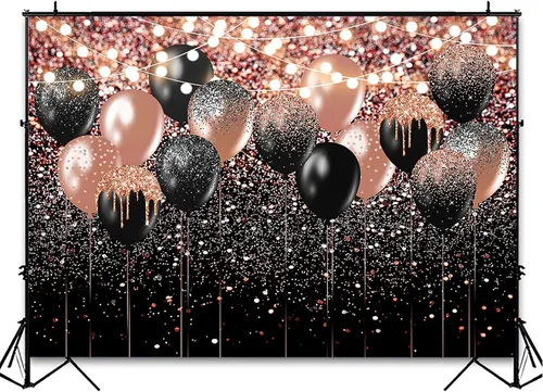 Miniatura 3 de Avezano Telón de fondo con purpurina de oro rosa y negro para cumpleaños, boda, despedida de soltera, fondo de fotografía, globo rosa dorado