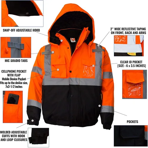 Miniatura 4 de WJ9011/12 - Chaqueta de seguridad para hombre, ANSI Clase 3 de alta visibilidad, impermeable