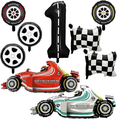 Miniatura 13 de Globos de Auto de Carreras, Decoraciones de Fiesta de Cumpleaños de Auto de Carreras de 43 Pulgadas, Globos de Papel de Aluminio