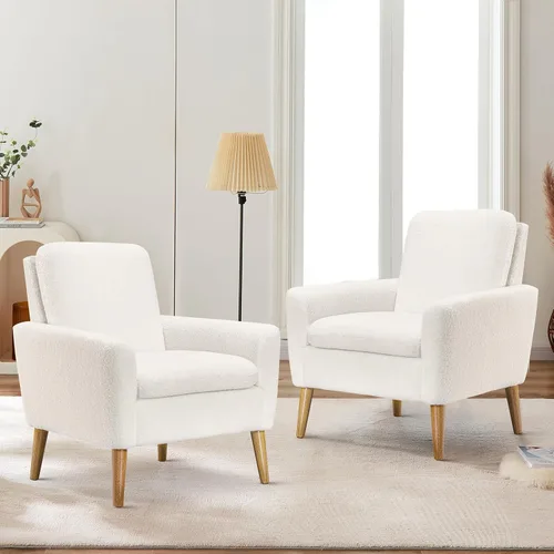 Miniatura 10 de Juego de 2 sillas decorativas para sala de estar, silla de lectura cómoda tapizada de tela, sillón moderno de mediados de siglo para dormitorio, Gris