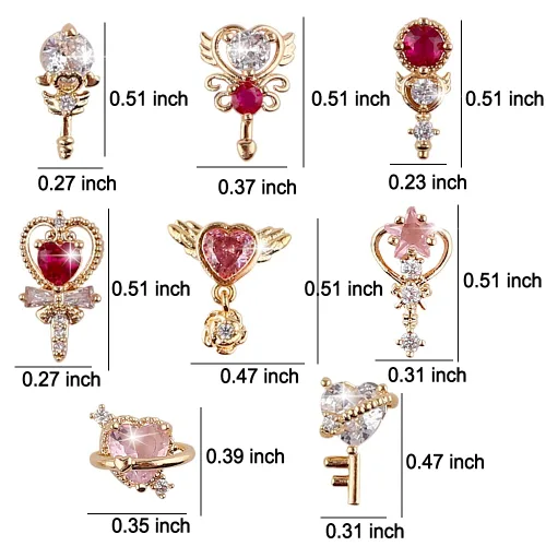 Miniatura 2 de 8 dijes de uñas 3D con forma de cetro de corazón y circón, estrella de lujo, diamantes de imitación para uñas, corazones brillantes, estrellas