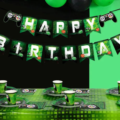 Miniatura 4 de WERNNSAI Cartel de cumpleaños del juego – Suministros de fiesta de videojuegos, guirnalda de banderines de feliz cumpleaños para niños, niños