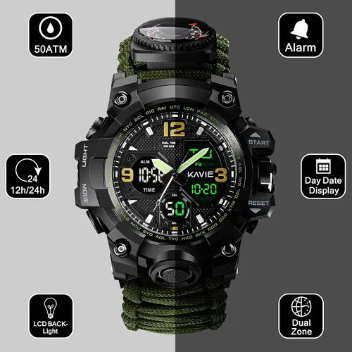 Miniatura 2 de Reloj militar digital de supervivencia 23 en 1, reloj táctico multifuncional y con correa ajustable para hombre, resistente al agua, para verde