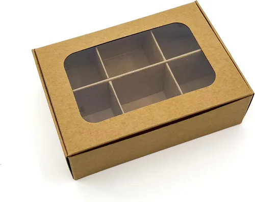 Miniatura 8 de 20 cajas de regalo de papel kraft con ventana y divisores, 6 compartimentos extra pequeños, 5 x 3.5 x 1.57 pulgadas, cajas de dulces vacías