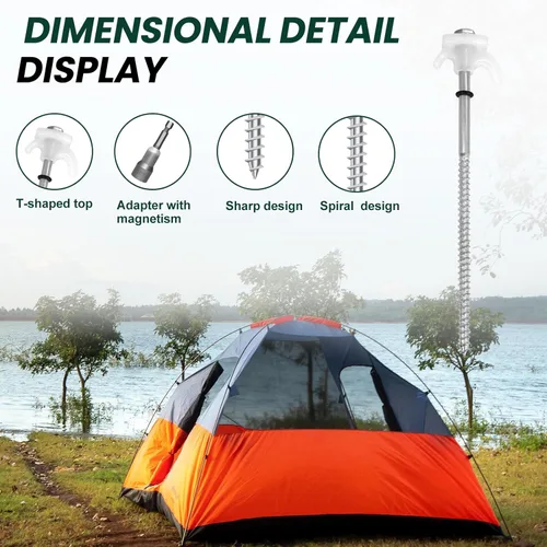 Miniatura 6 de Paquete de 12 estacas de tienda de 8" con tornillo para anclajes de suelo resistentes - Estacas de tienda de camping - Estacas de tienda roscadas