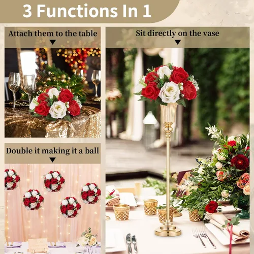 Miniatura 6 de NUPTIO Paquete de 6 arreglos de bolas de flores artificiales, 15 cabezas de rosas de plástico con base, adecuado para soporte de flores para centros