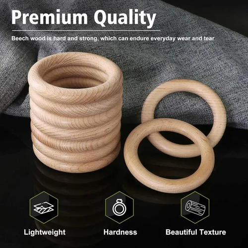 Miniatura 3 de FoDau770 5 anillos de madera de haya natural, anillos de madera maciza sin terminar, círculos de madera resistente, círculos de macramé