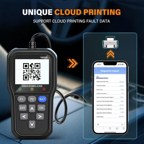 Miniatura 5 de BluSon YM319 - Escáner OBD2, herramienta de diagnóstico con probador de batería, lector de código de falla del motor con datos en vivo, impresión