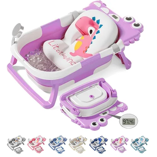 Miniatura 21 de TPN - Bañera plegable para bebés con cojín suave y termómetro en tiempo real, bañera portátil de viaje para recién nacidos e infantes