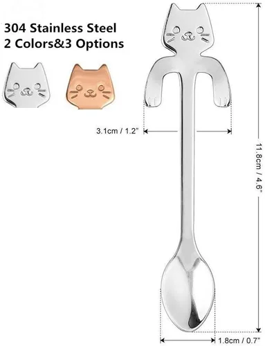 Miniatura 3 de Juego de 4 mini cucharas para gatos, de acero inoxidable 304, de acero inoxidable 304, cuchara colgante, vajilla, cubiertos, utensilios de cocina