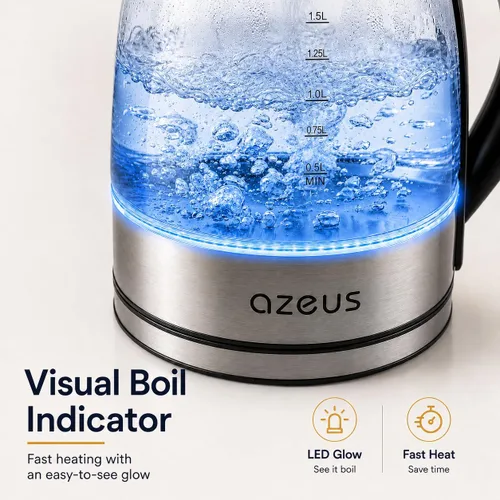 Miniatura 3 de Azeus Hervidor Eléctrico de 1.8L CX-817 - Hervido Rápido, Apagado Automático, Protección contra Hervido en Seco, Base Giratoria de 360° - Hervidor