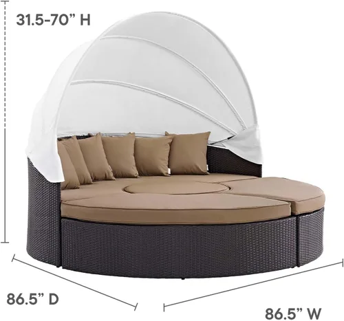 Miniatura 2 de LexMod sillón circular de mimbre para patio con dosel, marrón café., Espresso Moka