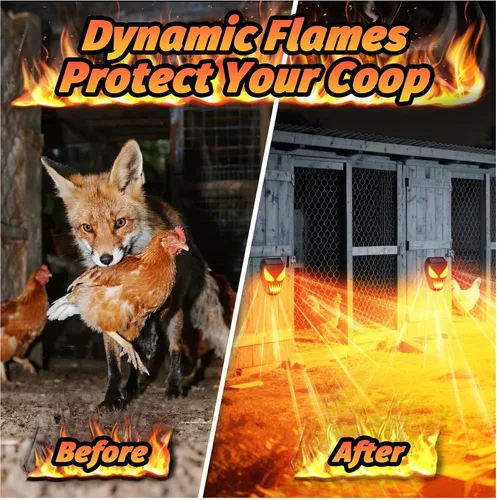 Miniatura 4 de Luces solares de depredador disuasorio de coyote – Repelente nocturno de animales con llama LED luces intermitentes para gallinero, patio y jardín