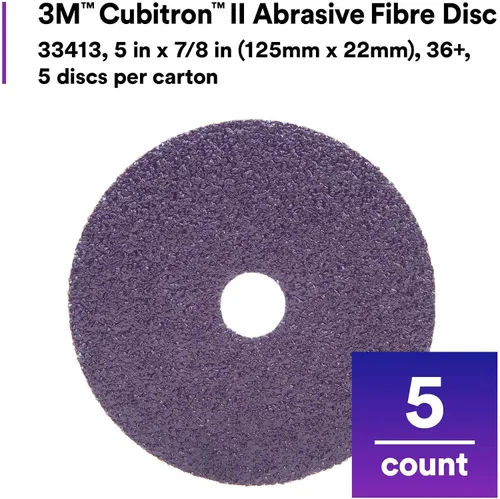 Miniatura 3 de 3M Cubitron II - Disco de fibra abrasiva, 33413, 5 pulgadas x 7/8 pulgadas, grano 36+, paquete de 5, alto rendimiento, corte rápido, larga duración