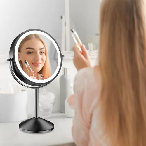 Miniatura 8 de Benbilry Espejo de tocador de maquillaje iluminado de 8 pulgadas con luces, 3 colores regulables, aumento 1X/10X, espejo cosmético con luz de doble