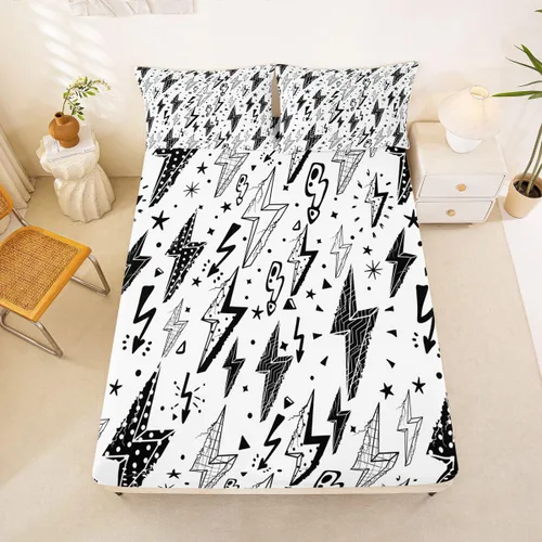 Miniatura 4 de Juego de sábanas bajeras para juegos tamaño individual, juego de ropa de cama con grafiti Lightning Strike para niños, adolescentes, decoración