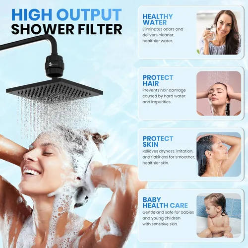 Miniatura 2 de Aqua Earth Filtro de cabezal de ducha para agua dura de 20 etapas para eliminar cloro fluoruro suavizante de agua carbón activado de cáscara de coco