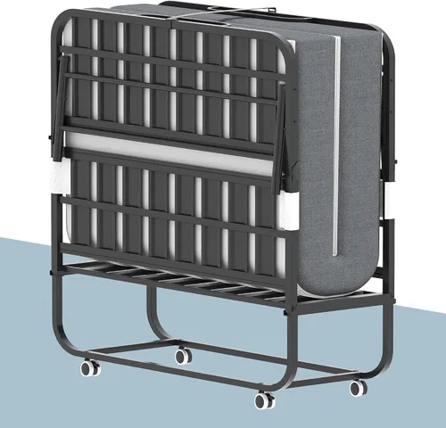 Miniatura 9 de Cama plegable, camas portátiles de 75 x 31 pulgadas para adultos, marco de metal resistente y resistente, cama plegable con ruedas