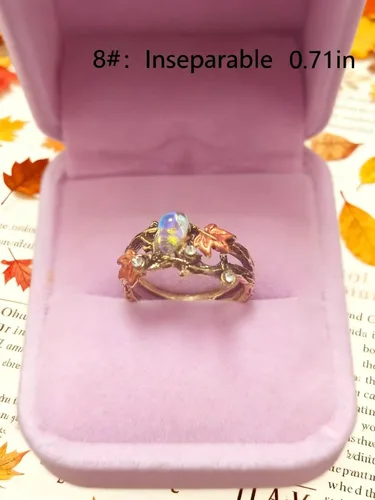 Miniatura 3 de Anillo de hoja de arce vintage, diseño de estilo natural de lujo, Metal, síntesis