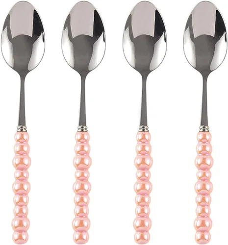 Miniatura 7 de Ouliget Cucharas de acero inoxidable, cuchara de mango de cerámica de acero inoxidable, cuchara de postre coreana con mango de perlas de imitación