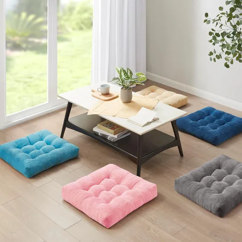 Miniatura 59 de Juego de 2 almohadas de suelo de meditación, almohadas cuadradas grandes para adultos, cojín de pana copetuda para sala de estar de tatami, gris, 22