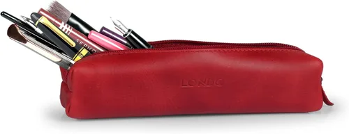 Miniatura 5 de Londo Lápiz y estuche de cosméticos con cremallera de cuero genuino Rojo